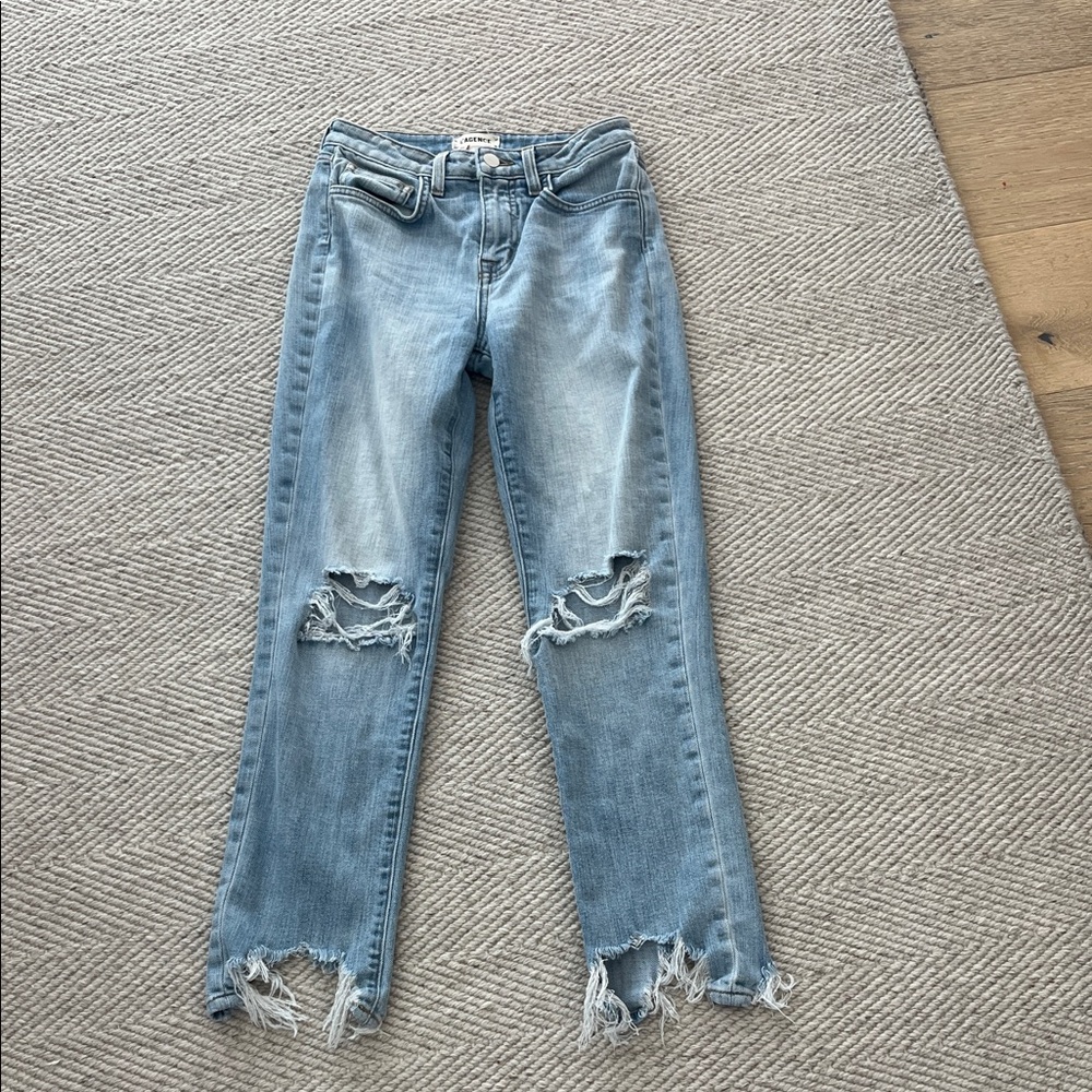 L'AGENCE Light Blue Distressed Ankle Jeans